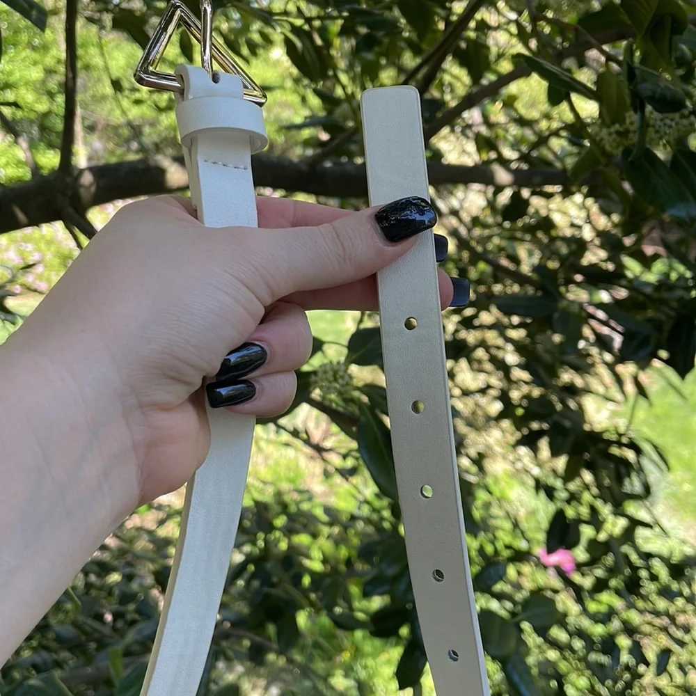White Faux Leather Triangle Buckle Skinny Belt